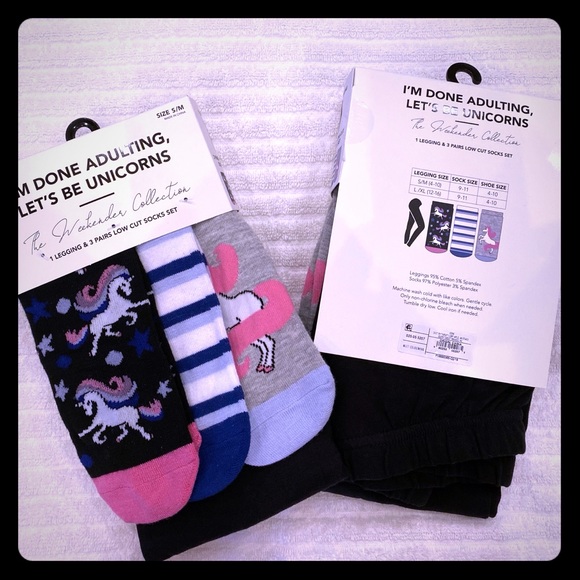 I’M DONE ADULTING,LETS BE UNICORNS LEGGINGS/SOCKS - Picture 1 of 4